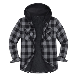 Factory Custom Color Long Sleeve Unisex Canvas <b>Check</b> <b>Shirt</b> Patchwork Slim Streetwear <b>Hooded</b> Stand Collar - Product Image 1