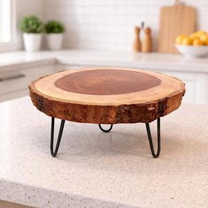 Présentoir à gâteaux rond en bois rustique Aqdus Saleem avec pieds en métal pour pâtisserie et fêtes - Product Image 4