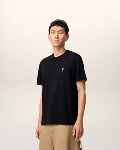 Camiseta Negra de Manga Corta para Hombre, Corte Regular, Logotipo de Corazón Bordado, Estilo Urbano, 100% Algodón, Cuello Redondo, Transpirable, Ecológica - Product Image 4