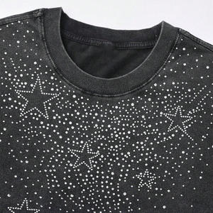 Camiseta de Alta Calidad Estilo Y2K con Cristales en Cascada, Diseño de Estrella, para Hombre, Manga Corta, Corte Holgado, Hombros Caídos, Patrón Personalizado Brillante - Product Image 4