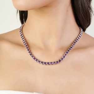 Collar de tenis deslumbrante de plata de ley 925 con amatista natural de corte redondo, piedra de nacimiento de febrero, para mujer, precio al por mayor - Product Image 2