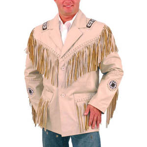 High Quality Original Cow <b>Suede</b> Western Style Men's Fringed Beaded Cheap Cowboy Leather <b>Jacket</b> - Product Image 5