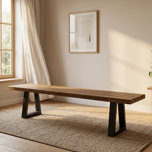 Ren Modern Solid Wood <b>Metal</b> Frame <b>Bench</b>-Durable Easy Clean Rectangular Design for Home Office Living Room Bedroom Dining - Product Image 2