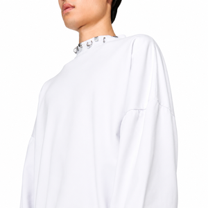 <b>Men's</b> <b>White</b> Oversized Pullover Hooded <b>Sweatshirt</b> Lantern Sleeve Knitted 100% Cotton Solid Color Winter Wear Breathable - Product Image 3