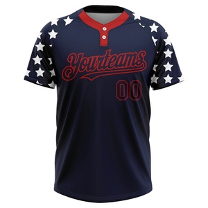 เสื้อซอฟต์บอลแบบกำหนดเอง สีกรมท่า ลายดาวสีแดง พิมพ์ลายแบบซับลิเมชั่น ระบายความชื้นได้ดี สำหรับผู้ใหญ่ แขนสั้น ใส่ได้ทั้งชายและหญิง พร้อมชื่อทีมและหมายเลข - Product Image 2