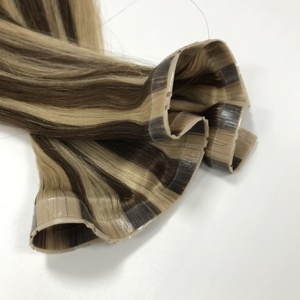 Remy Hair <b>Tape</b> Bundle Peruvian Hair Extensions Full Wigs for Baby Hair <b>Machine</b> Double Weft Double Drawn Ends All Colors - Product Image 4