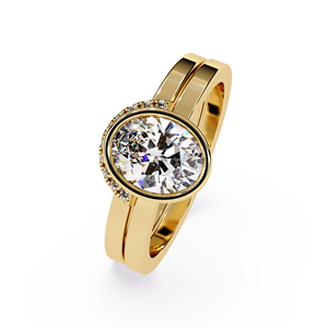 Bagues de fiançailles modernes en or massif 14 carats à double sangle entièrement sertie, avec diamants de laboratoire ovales certifiés IGI, bagues de mariage nuptiales - Product Image 3