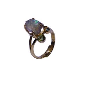 Wedding Wear 925 Sterling <b>Silver</b> Gold Plated Jewelry <b>Opal</b> Peridot Tsavorite Gemstone Classic <b>Ring</b> - Product Image 4