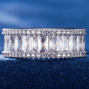 Bague d'éternité en argent sterling 925 avec zircone cubique taille émeraude, plaquée rhodium, bijoux de mariage pour femmes - Product Image 2