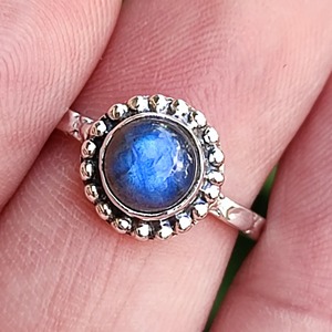 <b>Labradorite</b> <b>Ring</b> 925 Sterling Silver Handmade Boho Statement Promise Jewelry for Women Natural Round Shape Gemstone Jewelry - Product Image 4