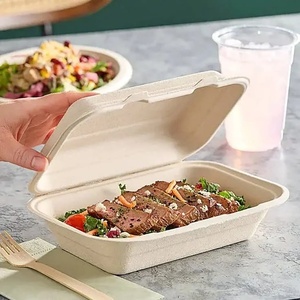 Boîte d'emballage compostable 9x6 pouces en bagasse pour la conservation de repas frais, destinée aux commandes de colis de restaurants, repas de cafétéria et de cantine 2026 - Product Image 1