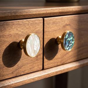 Poignées de porte de commode et de placard en laiton, faites à la main, en agate polie noire et blanche de luxe, style moderne Hs - Product Image 2