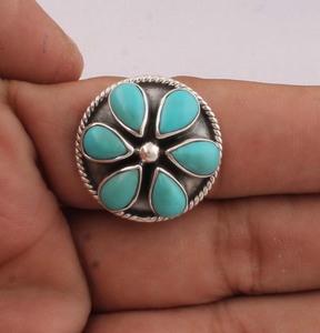 Vintage Natural Turquoise <b>Ring</b> 925 Sterling Silver Antique <b>Boho</b> Style Oval Gemstone <b>Ring</b> for Women Handcrafted Ethnic Jewelry - Product Image 4