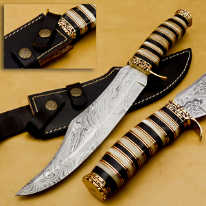Cuchillo de Supervivencia de Acero de Damasco Hecho a Mano, Forjado, con Hoja Fija, para Caza y Camping, con Mango de Madera Premium - Product Image 1