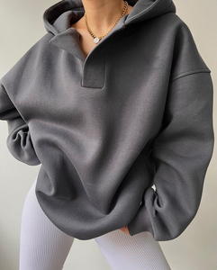 Sudaderas de Alta Calidad, Gruesas, de Forro Polar, Estampadas, de Invierno, Estilo Urbano, Tejidas, para Mujer, Cuello en V, Color Personalizado, de Algodón, Holgadas - Product Image 5
