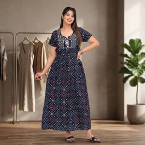 Camisón Largo de Algodón Estampado para Mujer, Manga Corta, Vestido Cómodo de Tela Suave, para Uso Diario, Estilo Lounge, Verano, 1 Pieza - Product Image 6