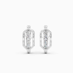 Hexagonal Link <b>Frame</b> Four Diamond Stud Earrings 0.12 Ct Lab Grown In 9K Yellow White And Rose Gold - Product Image 3