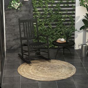 Fauteuil à bascule d'extérieur en bois à dossier haut avec accoudoirs, noir, pour jardin, patio, balcon, véranda ou appartement/terrain, pliable - Product Image 2