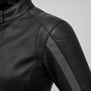 Chaqueta de Motocicleta de Cuero Negra para Mujer, Resistente al Viento, con Protección UV y Transpirable, Cierre Completo y Cuello Alto - Product Image 4