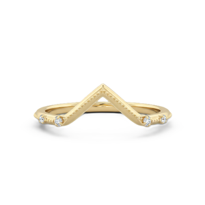 Fashion Jewelry Dainty Round Cut Lab Diamond 18K Solid Gold Chevron V Shape Ring Beaded Milgrain Minimalist Curved <b>Stacking</b> Ring - Product Image 1
