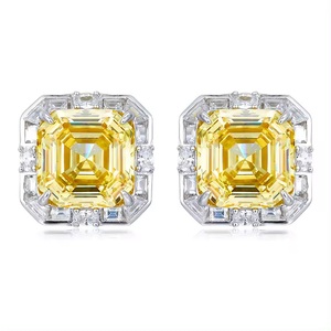 Fashion Luxury Gold Plated 925 <b>Silver</b> Yellow Cubic Zirconia Art Deco <b>Stud</b> Earrings - Product Image 1