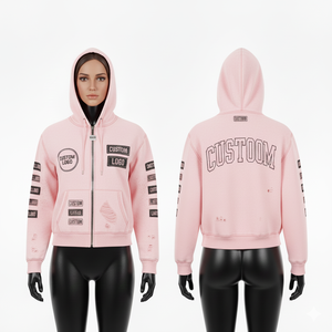 Sweat à capuche zippé en molleton bouclette personnalisé 100% coton avec broderie de patch, épaules tombantes, coupe courte et oversize, grammage lourd - Product Image 1