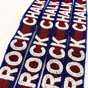 Rock <b>Chalk</b> Beaded Strap Red Blue White Letters Non Woven Fabric Decorated Handle - Product Image 1