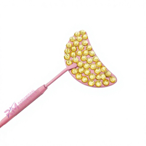 Miroir d'inspection pour extensions de cils en forme de lune, couleur rose poudrée, avec poignée en pierre dorée/diamant. - Product Image 6