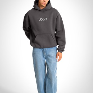 Sweat-shirts à capuche en molleton de coton gris 450 GSM pour hommes, coupe ample, grande taille, style Y2K, streetwear, logo personnalisé, production en gros de haute qualité - Product Image 2