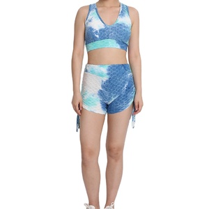 Traje de yoga a la moda para correr, Conjunto de sujetador corto y cruzado para mujer, conjunto deportivo de ocio para mujer, conjunto con estampado de sublimación de corbata de alta calidad - Product Image 1