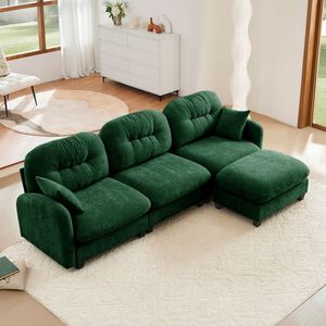 Divano Componibile a L in Tessuto Chenille Premium, Design Ergonomico, Facile Installazione, con Pouf Trapuntato e Plissettato per Soggiorno - Product Image 1