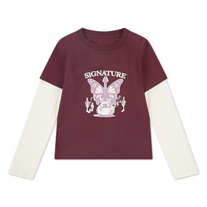 T-shirt décontracté à manches longues pour garçons, style superposé bicolore, col rond imprimé, respirant, 100 % coton écologique - Product Image 1