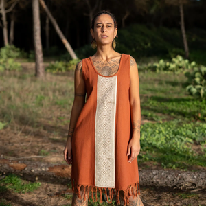 Vestido Tribal de Verano, Estilo Bohemio, de Algodón con Flecos, Estampado a Mano, Sin Mangas, Cuello Redondo, Atuendo Boho para Mujer - Product Image 3