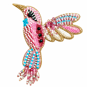 Handcrafted Beaded Embroidered Hummingbird Patch Colorful Glass Bead <b>Applique</b> <b>for</b> Garments Bags Jack - Product Image 1