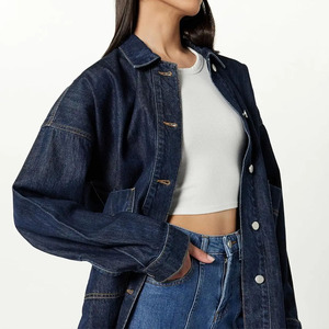 <b>Women's</b> Denim Trucker Jacket Full Sleeve Button Front Turn-down Collar Spring Casual Style Regular Length Standard Thickness - Product Image 5