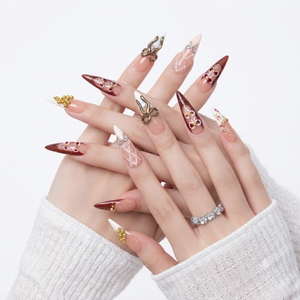 Diseño acrílico de uñas de gota de agua larga Rosy Peach Nude Dollcore cintas y aplicación de dedo de rosas - Product Image 3