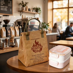 Tyvek paper Insulated Lunch Tote Bag with Thermal Lining Durable Reusable Food Storage Cooler with Handles Wildfire BBQ Design - Product Image 4