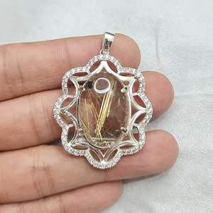 Pendentif en quartz rutilé, alpaga, métaux mélangés, bijoux en cristal naturel faits à la main, cadeau unique pour hommes et femmes - Product Image 4