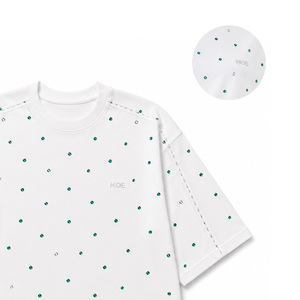 Customized <b>Rhinestone</b> Embellished women's shirt Emerald Green Crystals Cotton Knit T-Shirt Casual Short Sleeve Pearl Beads Shirt - Product Image 4