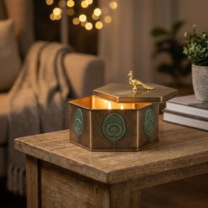 Portavelas de Latón Hecho a Mano de 11 cm con Diseño de Pavo Real Verde Antiguo, Mithai Dabba para Decoración del Hogar, Hoteles y Bodas - Product Image 2
