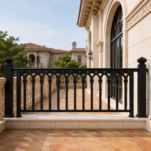 Rampe de balcon en métal noir, design arqué orné, clôture décorative de terrasse extérieure pour villa, garde-corps de sécurité pour portail de maison de luxe - Product Image 1