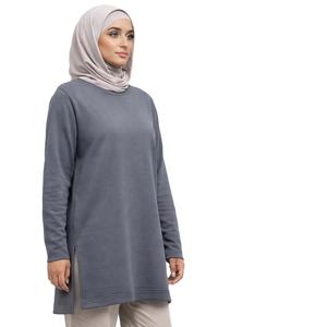 Camiseta Casual de Mujer de Manga Larga con Abertura Lateral, Estilo Modesto, Poliéster/Algodón, 100 Gramos, Peso Pesado, Secado Rápido, Ajuste Holgado, Otoño - Product Image 1
