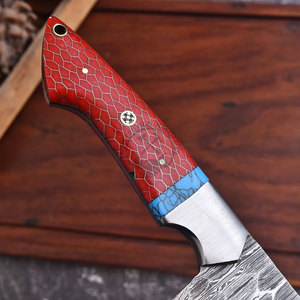 Nouveau design 2026 Couteau de chef de cuisine en acier carbone Damas style japonais 8 pouces ultra-affûté à lame pleine en nid d'abeille avec pierre turquoise - Product Image 3