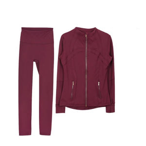 Ensemble de vêtements de sport athlétiques : veste et leggings de yoga, course à pied, gym, yoga, séchage rapide, respirant, avec fermetures éclair dorées - Product Image 5