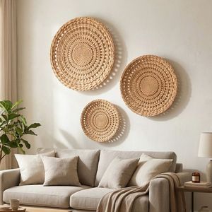 Ensemble de 3 décorations murales en jacinthe d'eau style bohème, art mural en paille tressée fait main pour la décoration intérieure par King Craft Viet - Product Image 3