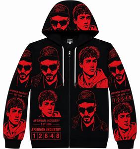 Sweat-shirt à capuche zippé blanc pour homme Afernon Industry, style streetwear uni, coupe ample, en molleton tricoté 100% coton, séchage rapide, avec poche - Product Image 2