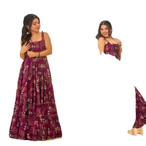 Nuevo Vestido Largo de Rayón con Estampado Floral Digital de Rosas y Cuello Cuadrado, Corte Holgado, Ideal para Ocasiones Especiales y Festivales - Product Image 1