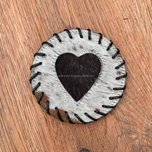 Ensemble de sous-verre rond en cuir de vachette fabriqué à la main pour la décoration intérieure cheveux en cuir véritable occidental sur les sous-verres en peau nouveaux cadeaux pour la maison - Product Image 4