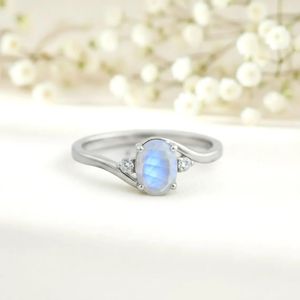 Oval Moonstone Engagement <b>Ring</b> <b>Split</b> Shank CZ Band June Birthstone <b>Ring</b> 925 Sterling Silver Modern Style Gemstone Jewelry Gift - Product Image 4