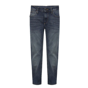 Jean en denim décontracté pour homme, taille mi-haute, coupe droite, couleur unie, tissu respirant, logo personnalisé, poches latérales, délavage moyen, pantalon imperméable - Product Image 3